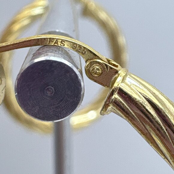 Gold Over Sterling Silver 925 Twist Hoop Earrings Hinged Posts 1.25" Diameter - Picture 5 of 9